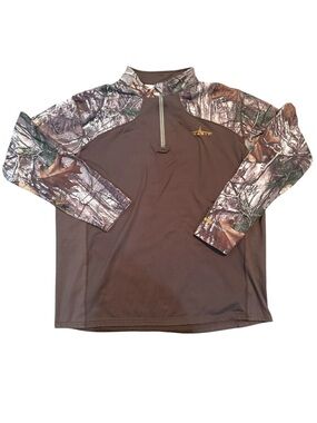 Men’s Habit Outdoors Brown pullover camo patterned active wear top EUC Size Larg